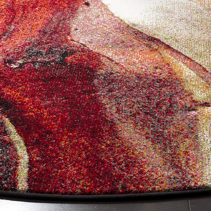 SAFAVIEH Glacier Collection 12' Round Red/Multi GLA126A Modern Abstract Non-Shedding Entryway Foyer Living Room Bedroom Kitchen Area Rug