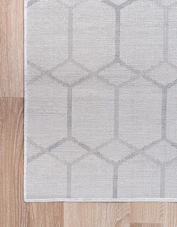 Rugs.com Lattice Trellis Collection Rug – 10 Ft Runner White Low-Pile Rug Perfect for Hallways, Entryways