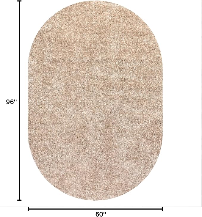 JONATHAN Y Haze Solid Low-Pile Beige 5x8 Oval Indoor Area Rug, Coastal,Bohemian,Minimalist,Classic, Easy-Cleaning for Living Room,Bedroom,Kitchen,Pet Friendly,Non-Shedding (SEU100G-5OV)