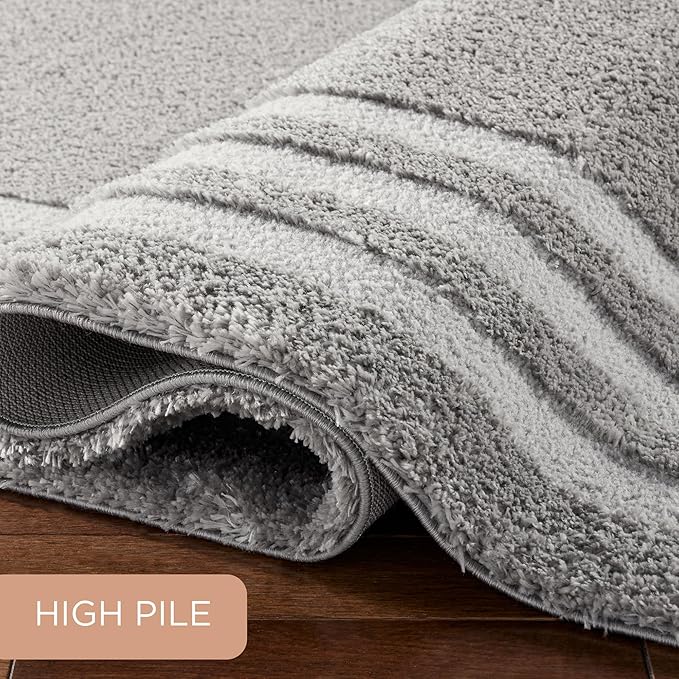Town & Country Everyday Cloud Shag Plush Border Area Rug with High-Low Pile, Grey, 6'6"x9'6"