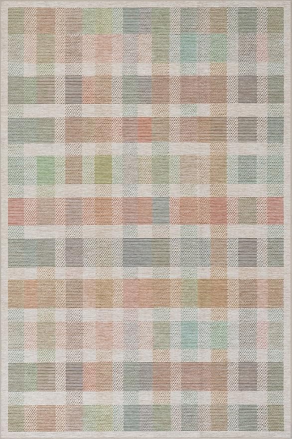 Dash & Albert Chanan Plaid Multi Machine Washable Rug, 9.5 X 13.5 Feet, Multicolored/Ivory Plaid Pattern