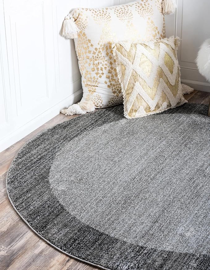 Rugs.com Angelica Collection Rug – 4 Ft Round Light Gray Medium Rug Perfect for Kitchens, Dining Rooms