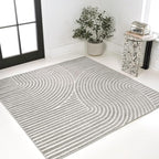 JONATHAN Y Hallie High-Low Curve Gray/Ivory 9x9 Square Indoor/Outdoor Area Rug, Minimalist, Pet Friendly, Non-Shedding, Stain Resistant, Hose-Washable for Backyard, Patio, Porch (SCN100A-9SQ)