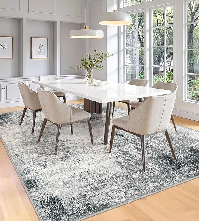8x10 Area Rugs Machine Washable - Modern Abstract Large Rugs for Living Room Soft Anti-Skid Thin Carpet for Bedroom, Under Dining Table, Nursery, Farmhouse,Home Office (8'x10' Dark Grey)