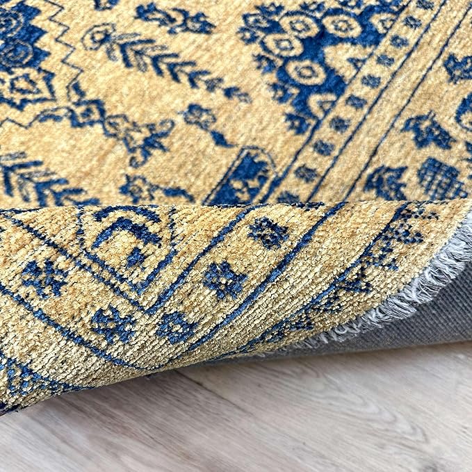 Alfa Rich 5x8 Gold Navy Blue Washable Area Rugs for Living Room Bedroom Kitchen Dining Cotton Rug