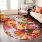Rugshop Multi Bright Flowers Non Slip Non-Shedding Oval Area Rug for Dining Room, Living Room and Bedroom, 5' x 7'