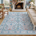 6x9 Area Rugs Living Room Rug - Floral Vintage Morris-Inspired Washable Carpet, Low Pile Non-Shedding Stain Resistance Boho Soft Carpet for Bedroom, Dining Room, Office, Farmhouse (6'x9' Blue/Pink)