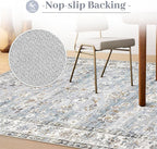 Area Rug 9x12 Living Room Rug, Machine Washable Vintage Distressed Boho Area Rug Non-Slip Soft Low Pile Large Indoor Rugs for Bedroom Kitchen Dining Room Office(Light Blue,9'x12')