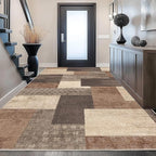 Modern Geometric Patchwork Indoor Area Rug for Living Room, Beige 5'x 7' Large Rug Rockwood Collection Hardwood Floors Decor for Bedroom, Beige Throw Carpet for Office Entryway Dining Room