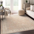 Well Woven Asha Rome Beige Cream 6' x 9' Area Rug - Oriental Floral Pattern, Easy Clean, Floor-Friendly Backing - for Living Room, Bedroom, and Dining Room