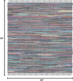 SAFAVIEH Rag Rug Collection Area Rug - 4' Square, Aqua & Multi, Handmade Boho Stripe Cotton, Ideal for High Traffic Areas in Living Room, Bedroom (RAR121K)
