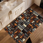 African Style Brown Orange Area Rug for Living Room, Non-Slip Backing Low Pile Modern Abstract Rug for Indoor Use, 3x5 Washable Carpet