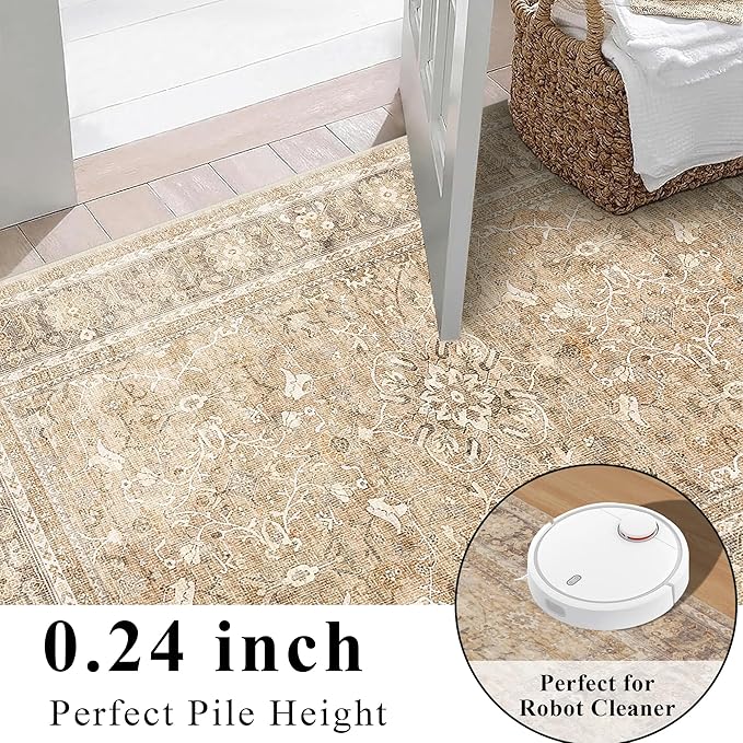 HelloTree 2x3 Entryway Rug Washable Vintage Print Door Mat Kitchen Rugs for Front Door Bedroom Living Room Entrance Small Soft Traditional Distressed Carpet Folable for Room Bedside-Khaki