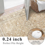 2.6x8 Runner Rug for Hallways Vintage Distressed Non Slip Long Carpet Floral Boho Distress Print Pattern Mat Lightweight Retro Accent Throw Carpet for Kitchen Bedroom Bedside Laundry Room﻿-Khaki