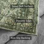 Morebes Vintage Kitchen Runner Rugs Non Skid Washable, Floral Boho 2x8 Runner Rug, Non Shedding Runner Rugs for Hallway Indoor Floor Carpet Runner for Laundry Room Bedroom, Grayish Green