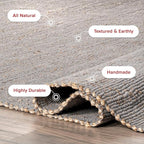 nuLOOM 5x8 Elfriede Jute & Cotton Hand Woven Area Rug, Grey, Solid Rustic Farmhouse Style, Weaved Design, Natural Fiber, For Bedroom, Living Room, Dining Room, Hallway, Office, Entryway