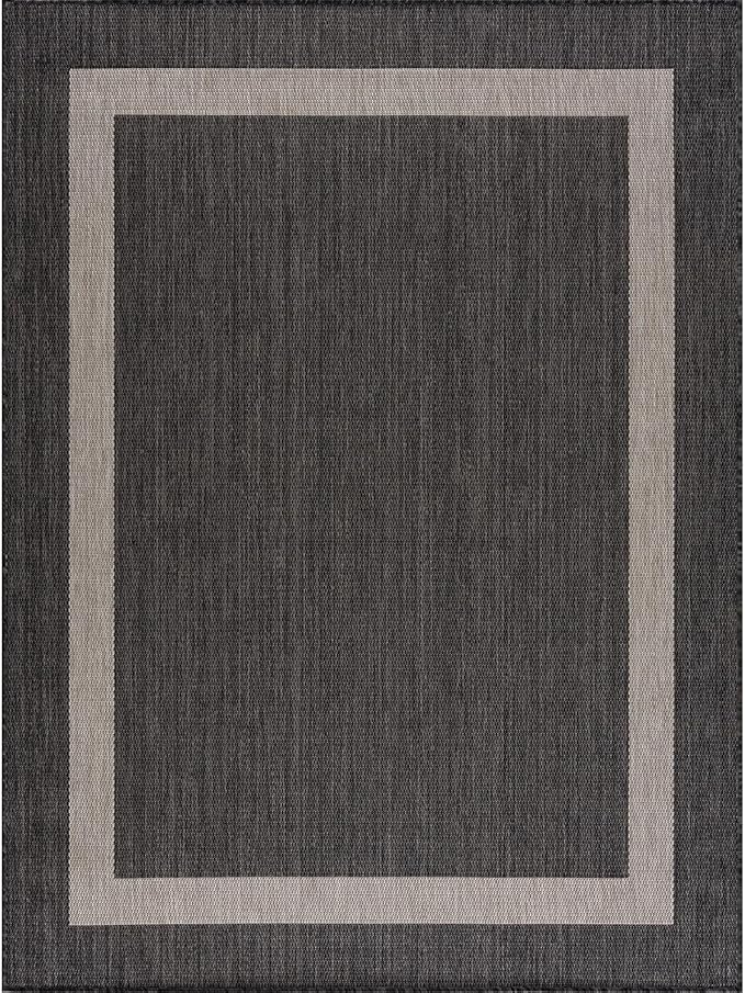 CAMILSON Outdoor Rug 6x9,Modern Outside Rugs for Patios Porches Waterproof Durable Washable Non-Shedding, Easy-to-Clean Indoor Outdoor Area Carpet (6 x 9, Bordered - Dark Gray/Light Gray)