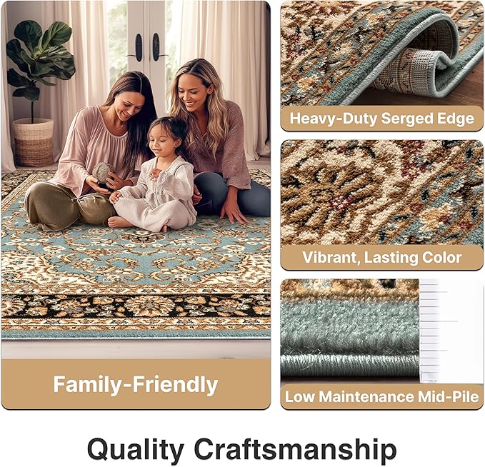 Well Woven Barclay Collection Medallion Kashan Light Blue 3x10 Runner Rug - for Hallways, Kitchens, and Entryways