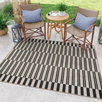 Lahome Striped Easy Jute Rug, 5x7 Outdoor Patio Rug Neutral Dining Room Rug Indoor Outdoor Carpet, Farmhouse Washable Non Slip Black Carpet for Backyard Living Room Office Deck