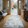 GLN Rugs Contemporary Collection - Machine Washable Area Rug, Contemporary Washable, Non Slip, Low Pile Chenille Rug, Living Room, Bedroom, Kitchen Rug (2'6" x 7' White/Grey/Blue/Brown)