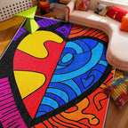 Abstract Rug - 2x3 Area Rugs, Colorful Pop Art Entryway Rug, Hippie Aesthetic Funky Low Pile Fade Resistant Indoor Small Mats Home Decor #C118