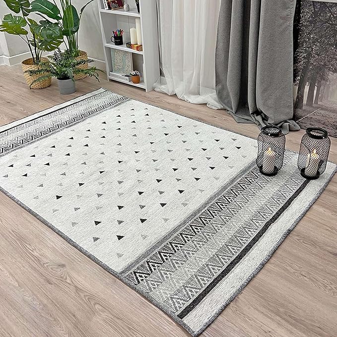 Alfa Rich 3x5 Gray Off White Washable Area Rugs for Living Room Bedroom Kitchen Dining Cotton Runner