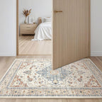 2x3 Rug Small Area Rugs: Washable Boho Neutral Vintage Soft Indoor Floor Oriental Carpet Farmhouse Distressed Low Pile Non Slip Throw Carpet for Kitchen Entryway Bedroom Nursery Entry- Beige Blue
