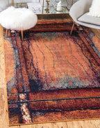 Unique Loom Estrella Collection Rustic, Distressed, Modern, Abstract Area Rug (7' 0 x 10' 0 Rectangular, Orange/Black)