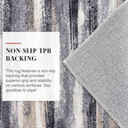 Modern Abstract Runner Rug 14' x 2'7'' (Runner), Grey, 0.32 Inch Thick, Non-Slip, Machine Washable, Faux Wool