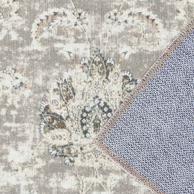 jinchan Fiora Hallway Runner Rug 3x10 Machine Washable Runner Rug Taupe Vintage Floral Design Non-Slip Low Pile Ultra-Thin for Kitchen Laundry Room Bedroom Farmhouse (3‘x10', Taupe)