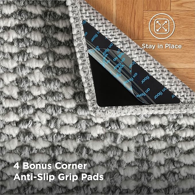 Bedsure 3x5 Faux Wool Area Rugs for Living Room, Machine Washable Carpet, Non-Slip Backing, Pet Friendly Throw Rug for Bedroom Dining Room, Gray