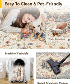Area Rugs 3'x8' Washable Non-Slip, Floral Vintage Distress Print Pattern Medallion Carpet for Living Room Bedroom Dining Room, Beige Navy Blue Orange Colorful
