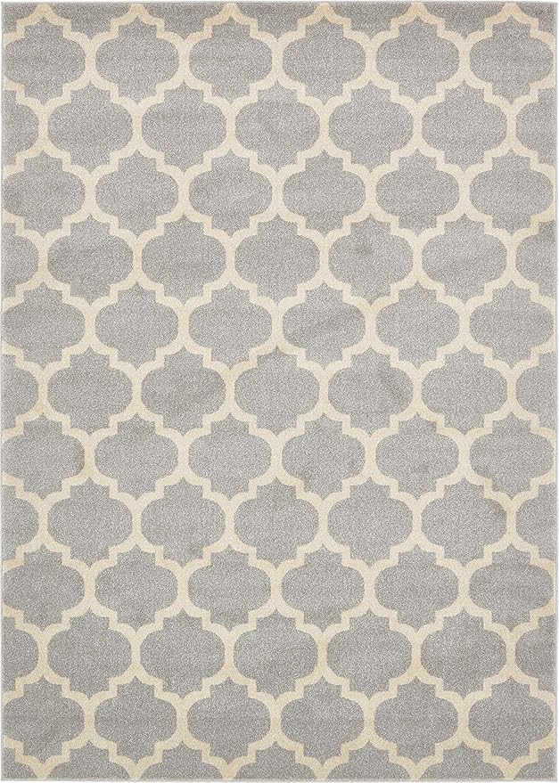 Rugs.com Lattice Collection Rug – 7' x 10' Light Gray Medium Rug Perfect for Bedrooms, Dining Rooms, Living Rooms