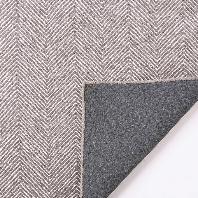 Modern Herringbone Chevron Collection Handcrafted Wool Area Rug - Durable, Zigzag Pattern, for High Traffic, Contemporary Design for Living Room, Bedroom, Dining Room Decor (Smoke Grey, 5' x 7')