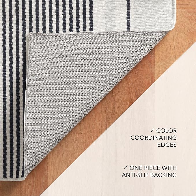 Dash & Albert Gunner Stripe Machine Washable Rug, 4 X 6 Feet, Grey Stripe Pattern