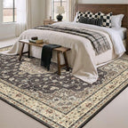 HUGEAR Machine Washable Area Rugs 5x7 Vintage Black Living Room Bedroom Rug Neutral Style Non Slip Stain Resistant Low Pile Throw Carpet for Home Retro Aesthetic Modern Decor