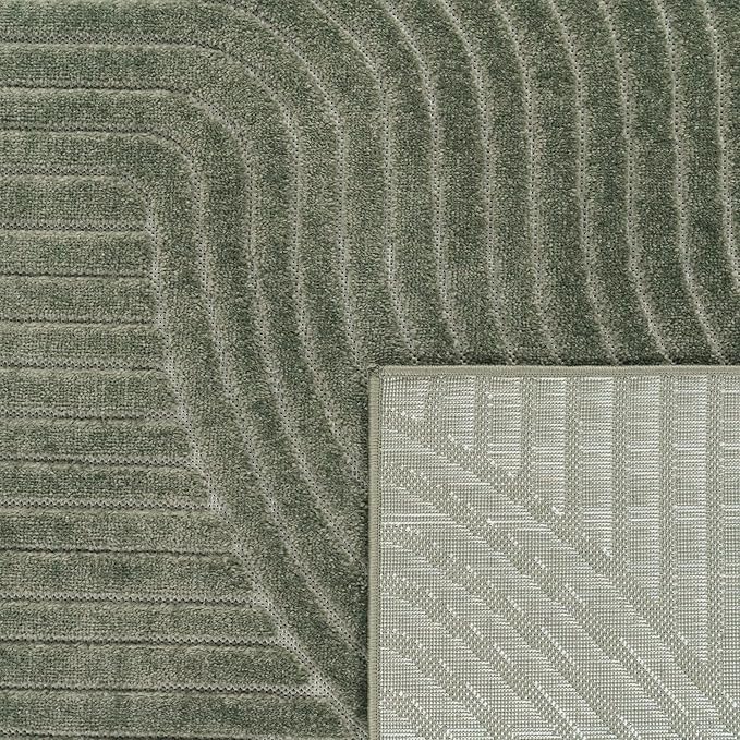 Paco Home Modern Area Rug with Raised Curved Line Pattern – Minimalist Design in Green, Size: 6'7" x 9'6"