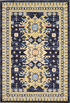 Unique Loom Taftan Collection Border Geometric Tribal Inspired Design Area Rug (6' 0 x 9' 0 Rectangular, Navy Blue/ Gold)