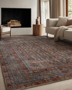 Kuden 9x12 Large Area Rug, Machine Washable Area Rug with Non-Slip Backing, Vintage Style, Soft, Easy Clean, Low Pile Rug for Living Room, Bedroom, Dining Room