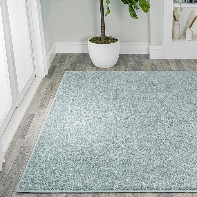 Eyely UES100S-14 Supersoft Haze Solid Low-Pile Indoor Area Rug, Coastal, Bohemian, Minimalist, Classic, Casual for Bedroom,Kitchen,Living Room,Non Shedding,Easy-Washing, Blue, 10 X 14