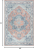 Bloom Rugs Washable Non-Slip 4' x 6' Rug - Coral/Blue Traditional Medallion Area Rug for Living Room, Bedroom, Dining Room, and Kitchen - Exact Size: 4' x 6'