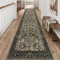 Washable Runner Rug 2x12: Vintage Boho Floral Carpet Runners for Hallway Entryway Non-Slip - Soft Botanical Low Pile Thin Mat for Kitchen Bathroom Bedroom Laundry Floor Decor - Dark Brown