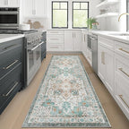GENIMO 2x7 Runner Rugs for Hallway, Machine Washable Non Slip Vintage Rugs, Low Pile Lightweight Soft Print Rug for enrtyway, Corridor, Home Office, Kitchen, Cyan