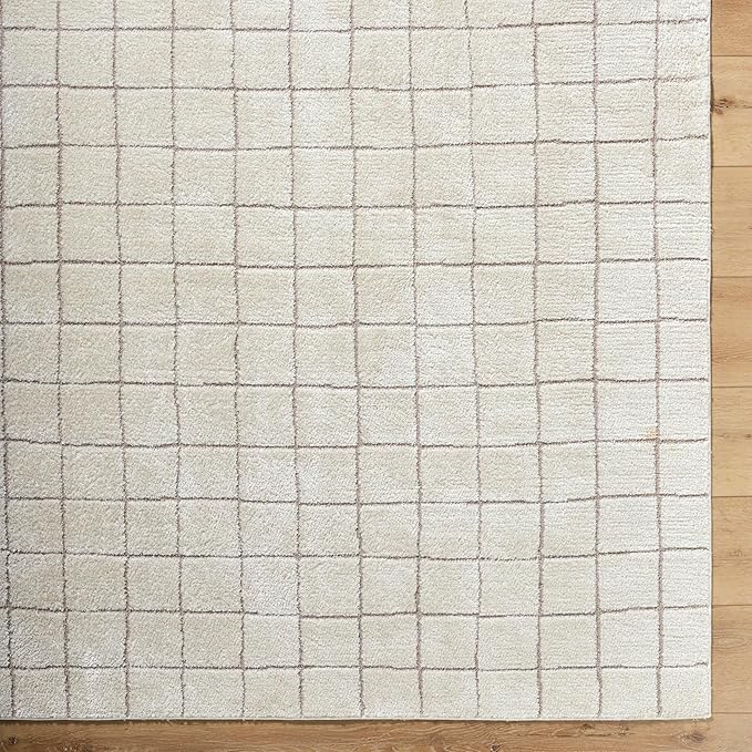 Livabliss x Our PNW Home Cascade Minimalist Grid Area Rug, 9'2" x 12', Grid Ivory/Taupe
