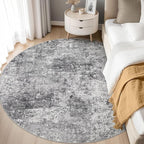 6ft Round Area Rug Living Room Rugs - 6x6 Washable Large Soft Indoor Neutral Modern Abstract Low Pile Rug Carpet for Bedroom Dining Room Farmhouse Home Office - Grey