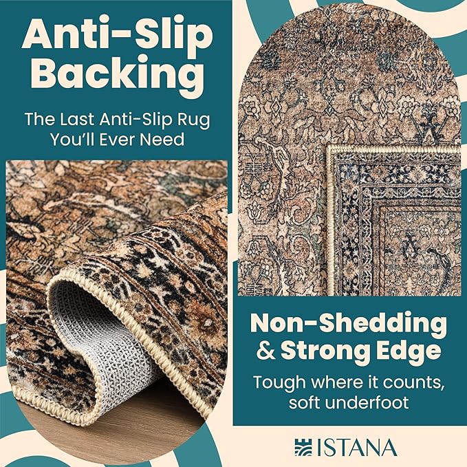 Istana Rugs 9x12 - Charcoal Olive Bedroom Rug - Washable Area Rugs 9x12 Living Room - Stain Resistant Machine Washable Rugs - Eco-Friendly Dining Room Area Rug - 9 x 12 Area Rugs for Living Room