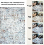 GLN Rugs Contemporary Collection - Machine Washable Area Rug, Contemporary Washable, Non Slip, Low Pile Chenille Rug, Living Room, Bedroom, Kitchen Rug (2' x 3' White/Grey/Blue/Brown)
