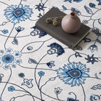 EVERGRACE Hallyway Area Runner Rugs 2x6, Boho Floral Faux Wool Indoor Outdoor Rugs, Washable Rugs for Bedroom Bathroom Living Room Kitchen, Low Pile Floor Mat Carpet for Home Decor, Porcelain Blue