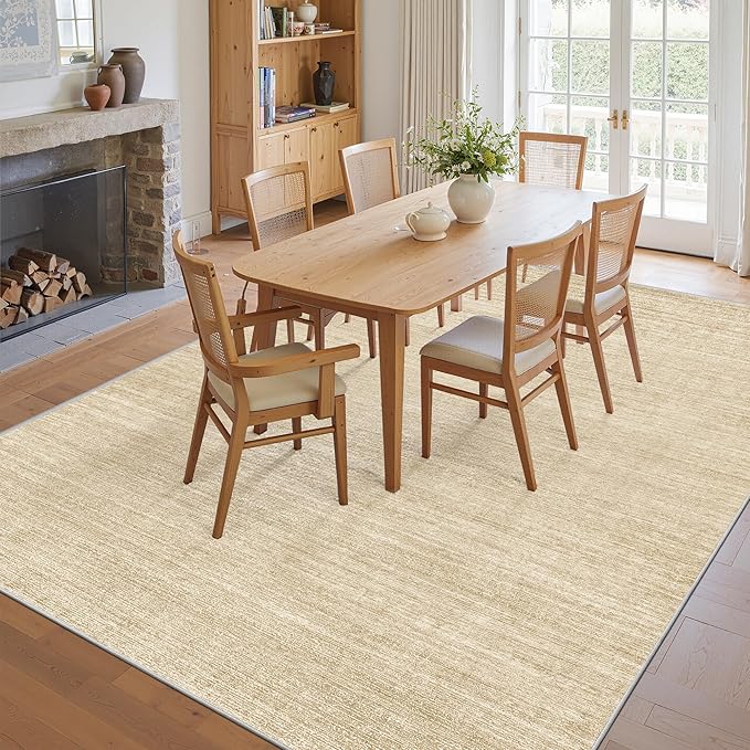Art&Tuft Washable Rugs 9x12, Low Pile Area Rugs 9x12 Living Room - Non Slip and Stain Resistant Soft Thin Rug for Bedroom, Dining Room, Kitchen, Office, Brown