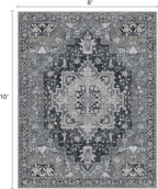 8x10 Area Rugs for Living Room, Machine Washable Non Slip Vintage Rugs, Low Pile Lightweigt Print Indoor Rug for Bedroom, Dining Room, Home Office, Dark Gray